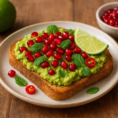 Granatapfel-Avocado-Toast mit Limette, Chili und Minze