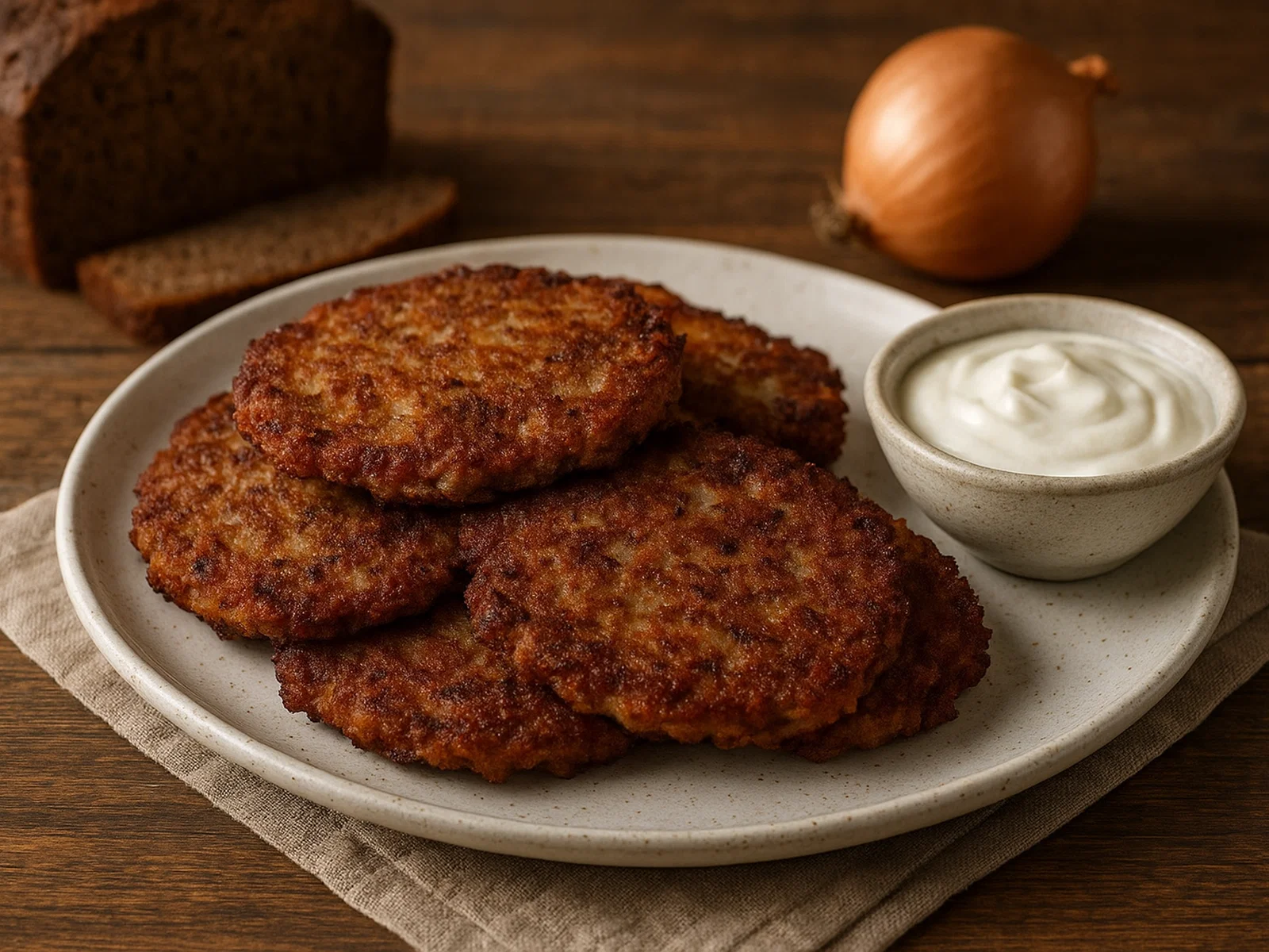 Rupjmaizes kartupeļu pankūkas (Kartoffel-Puffer mit lettischem Roggenbrot)