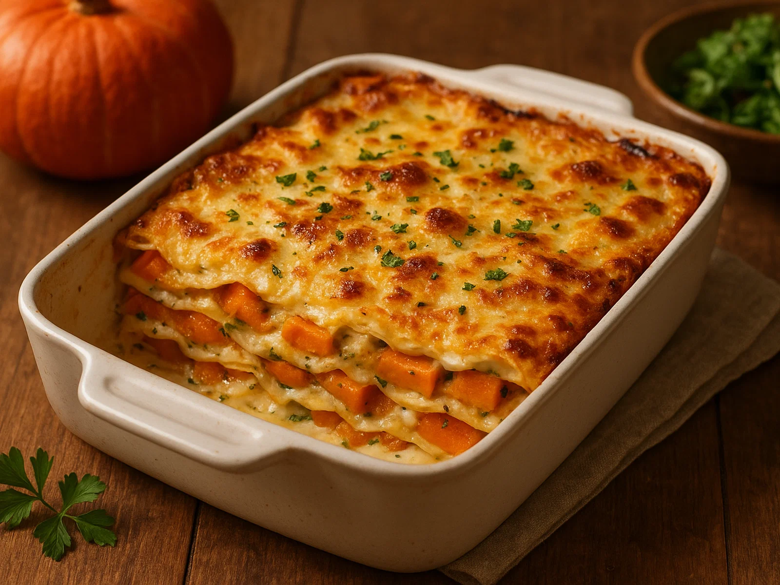 Herbstliche Kürbis-Lasagne mit Béchamel und Käsekruste