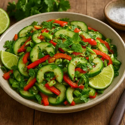 Limukohu-Salat mit Gurke, Paprika und Limette