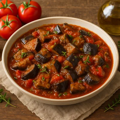 Auberginen-Schmorgericht mit Tomaten und Kräutern