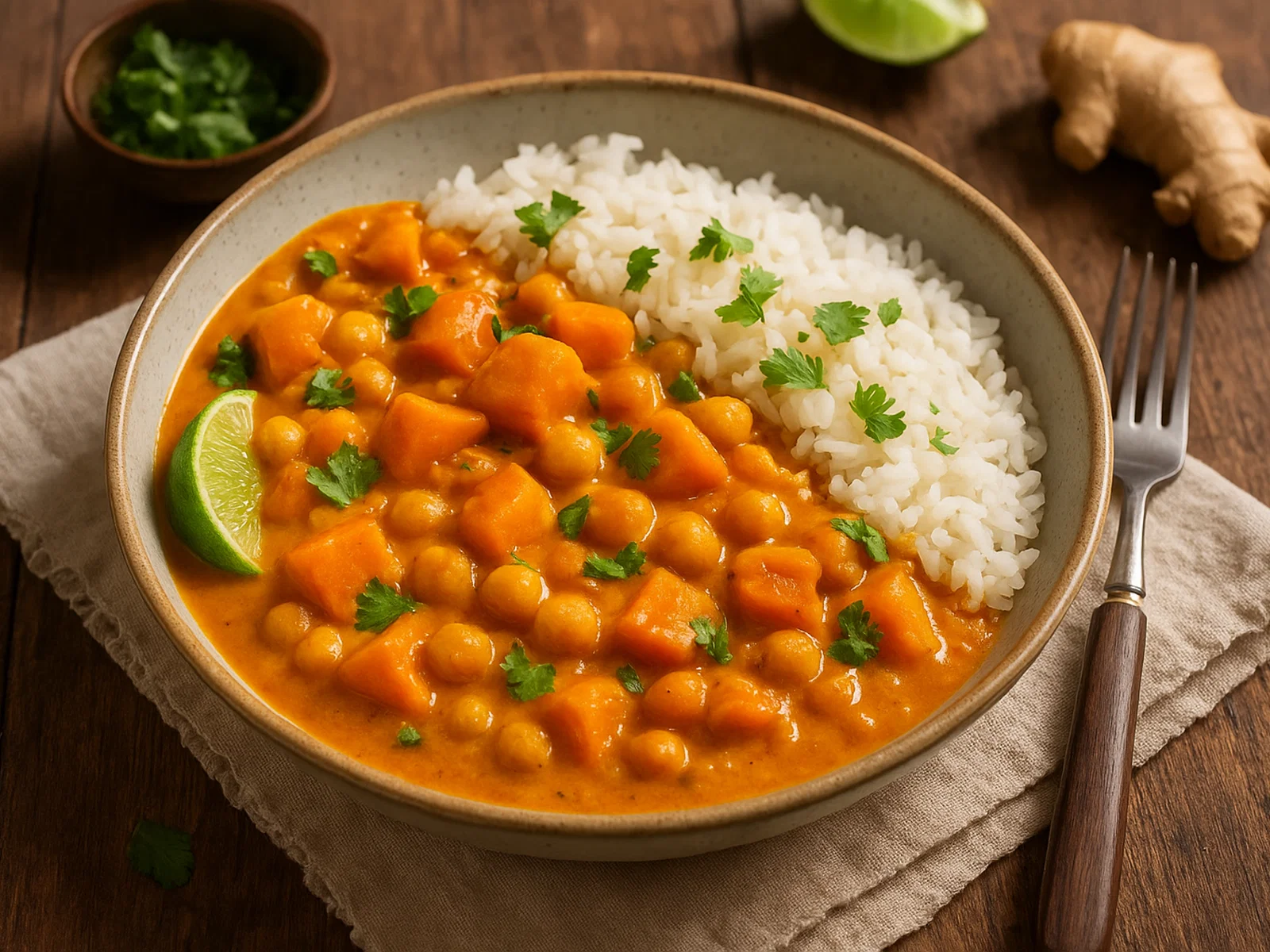 Kürbis-Kokos-Curry mit Kichererbsen