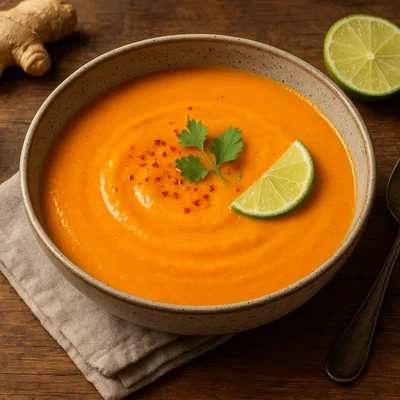 Karotten-Ingwer-Suppe mit Kokosmilch und Limette