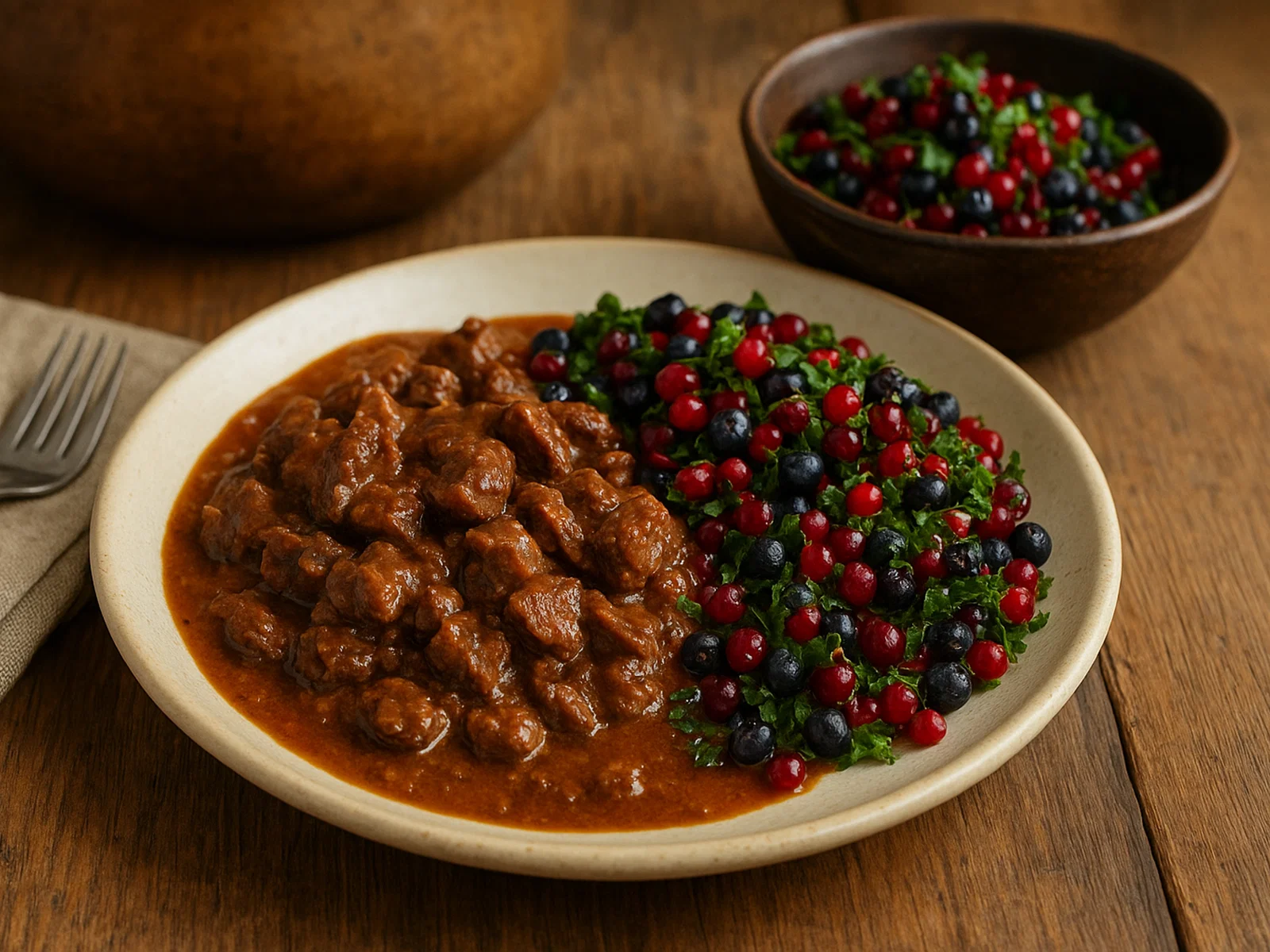 Rentierragout „Kalaallit Nunaat“ mit Beeren und Kräutern