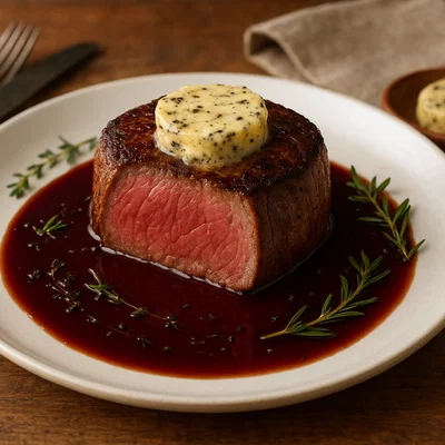 Rinderfilet mit Rotweinreduktion und Trüffelbutter