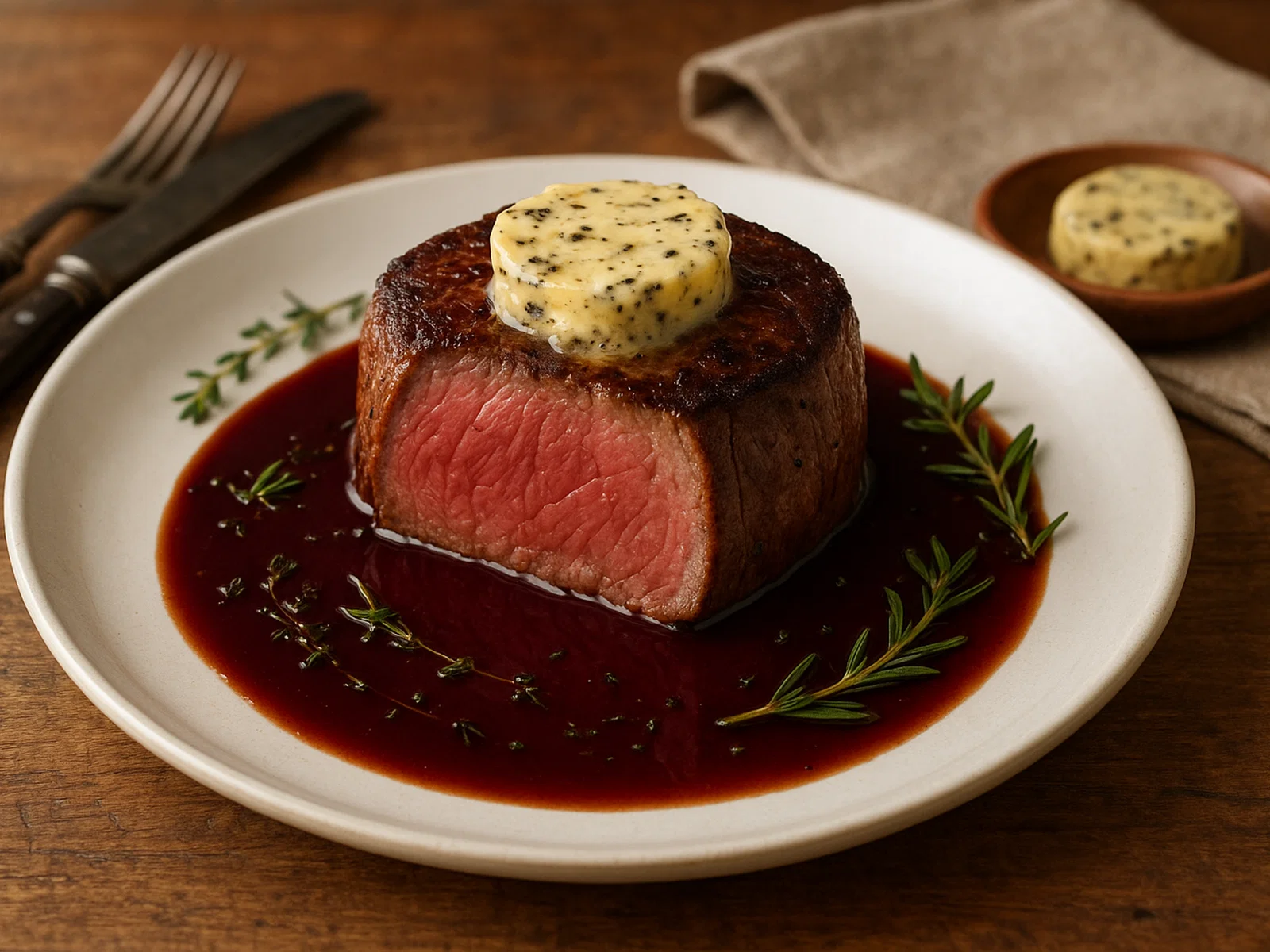 Rinderfilet mit Rotweinreduktion und Trüffelbutter