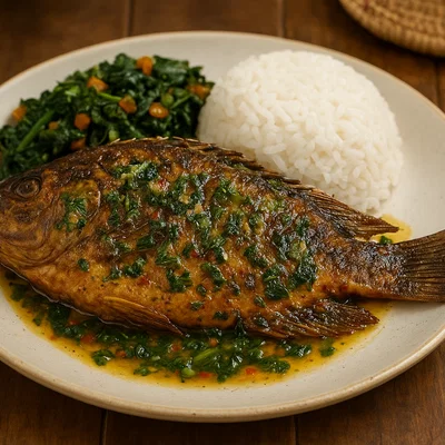 Gebratener Chambo (Malawi-Tilapia) mit Zitronen-Kräuter-Marinade