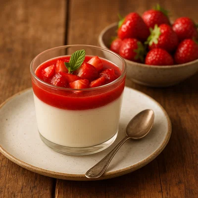 Erdbeer-Panna-Cotta mit frischen Erdbeeren