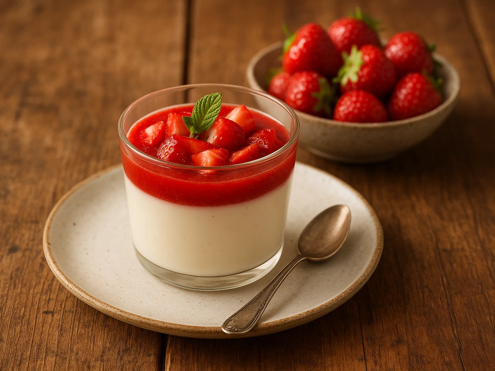 Erdbeer-Panna-Cotta mit frischen Erdbeeren
