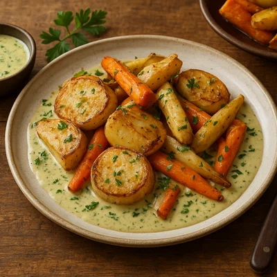 Roi de Navet – Geröstete Steckrüben mit Wurzelgemüse und samtiger Kräutersauce