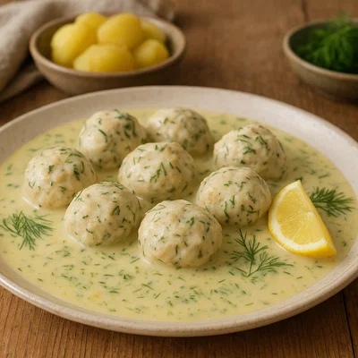 Schwedische Fiskbullar in cremiger Dill-Zitronen-Sauce
