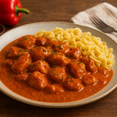 Ungarisches Kakai – Hähnchen in Paprika-Kakao-Sahnesauce