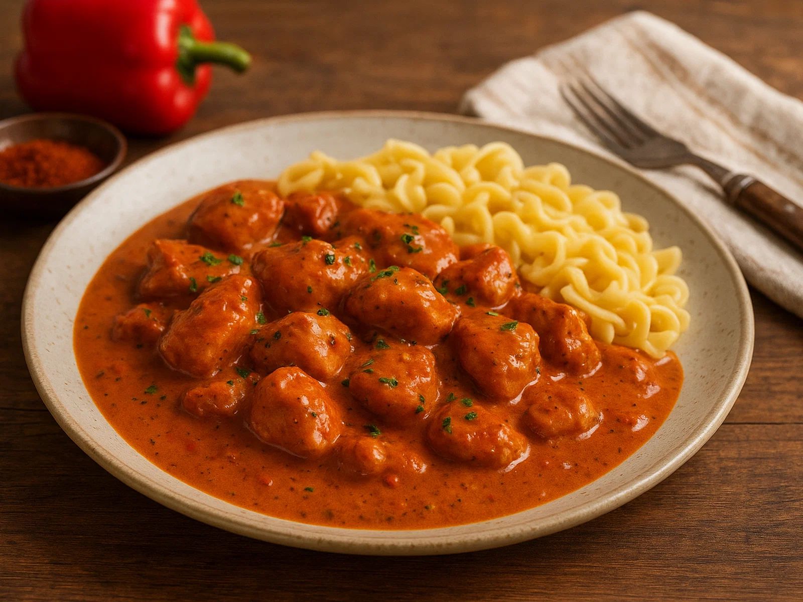 Ungarisches Kakai – Hähnchen in Paprika-Kakao-Sahnesauce