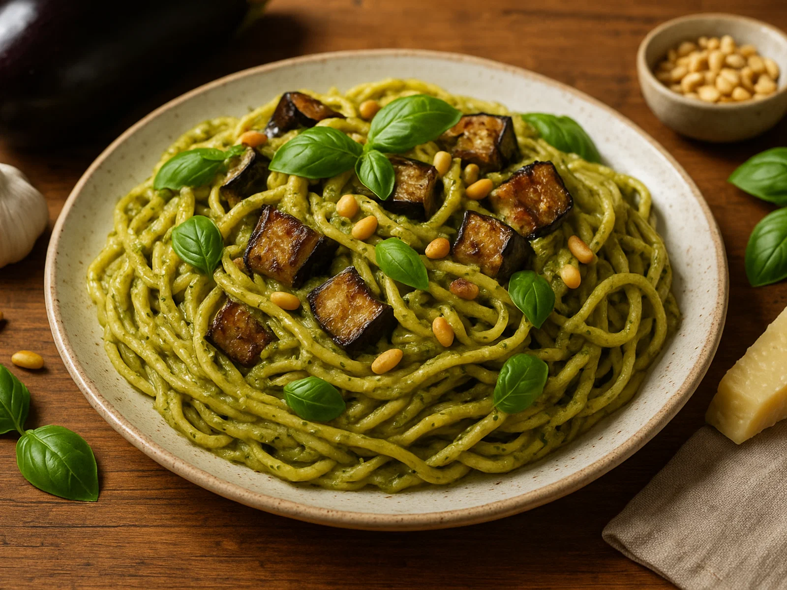 Cremige Auberginen-Pesto-Pasta