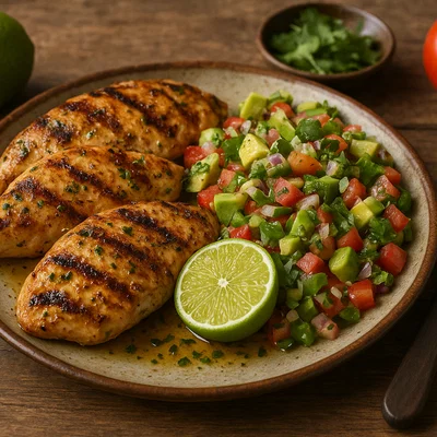 Roadrunner Chicken mit Limettenmarinade und frischer Avocado-Tomaten-Salsa