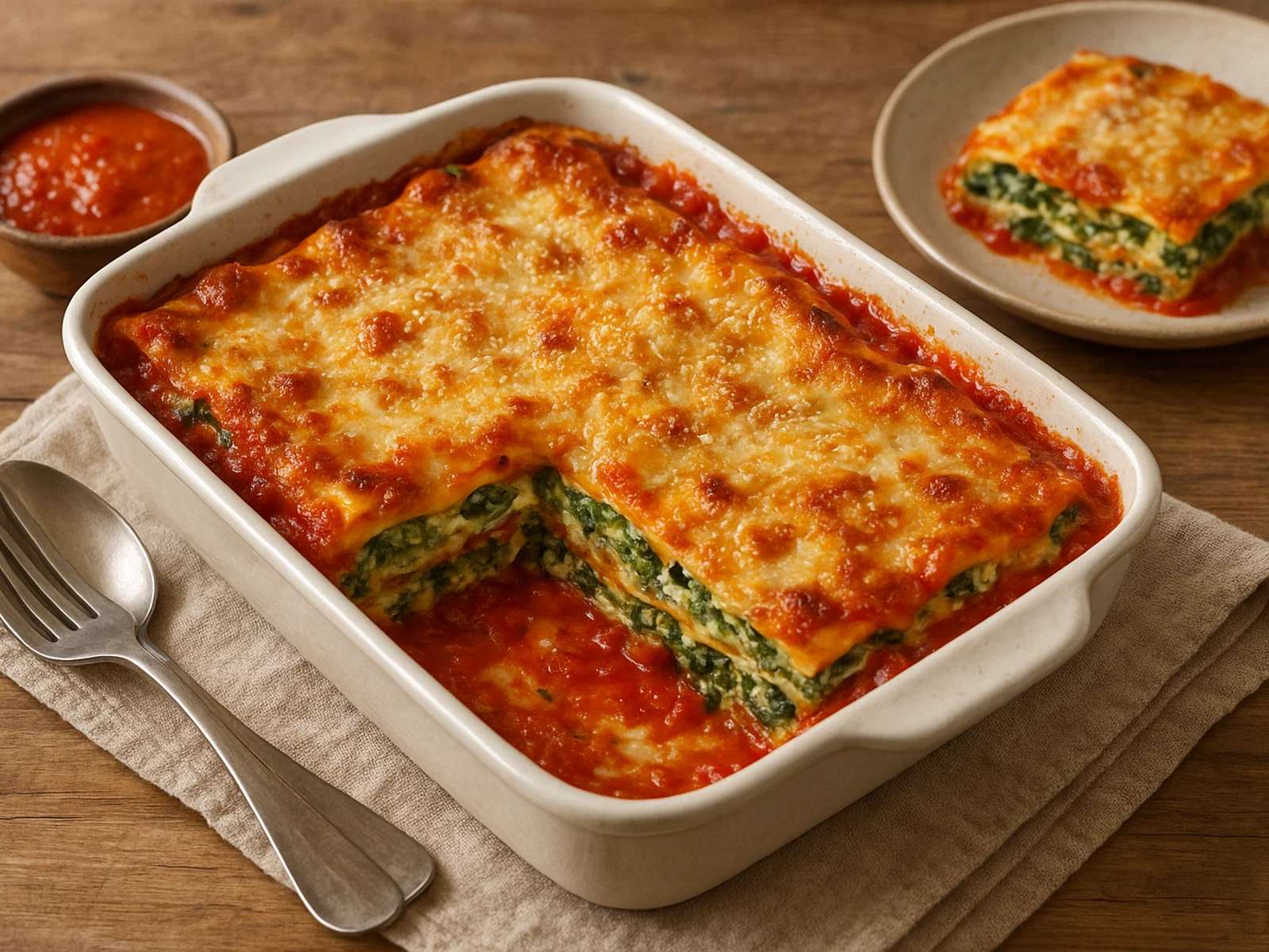 Spinat-Ricotta-Lasagne mit Tomatensauce