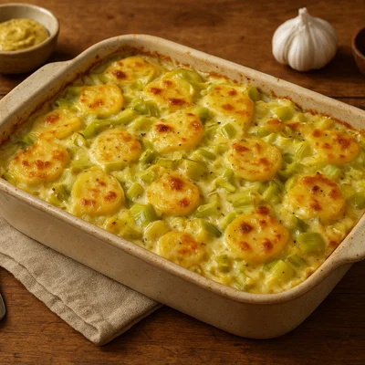 Lauch-Kartoffel-Auflauf mit Senf-Sahne-Sauce