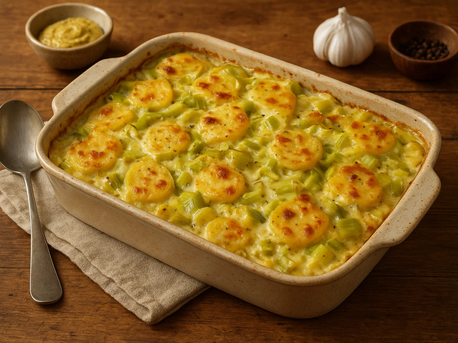 Lauch-Kartoffel-Auflauf mit Senf-Sahne-Sauce