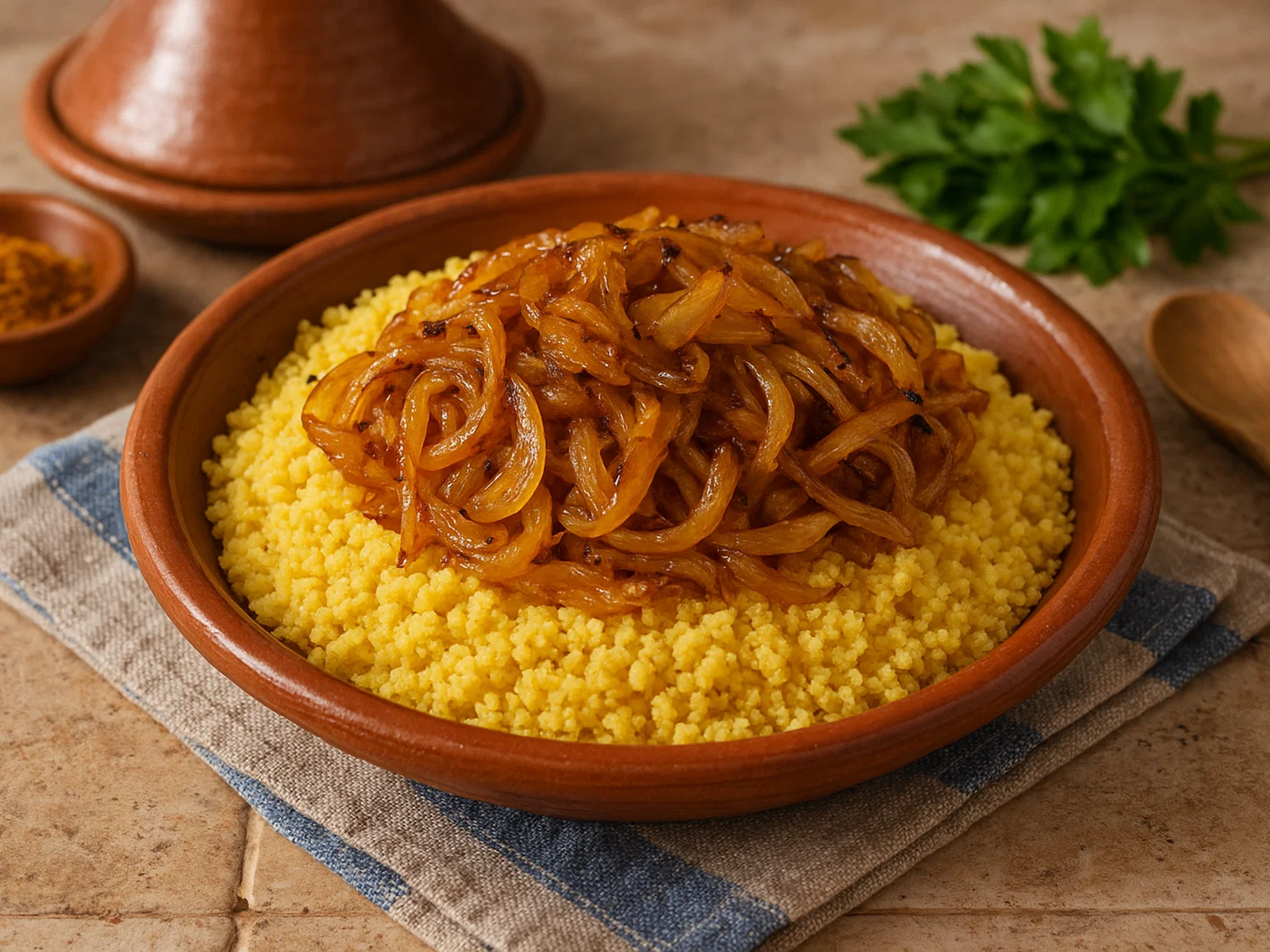 Couscous bil-bosla (Couscous mit karamellisierten Zwiebeln)