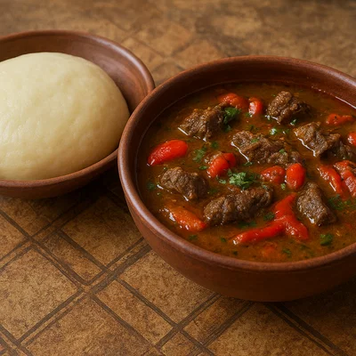Fufu mit westafrikanischer Pfeffersuppe