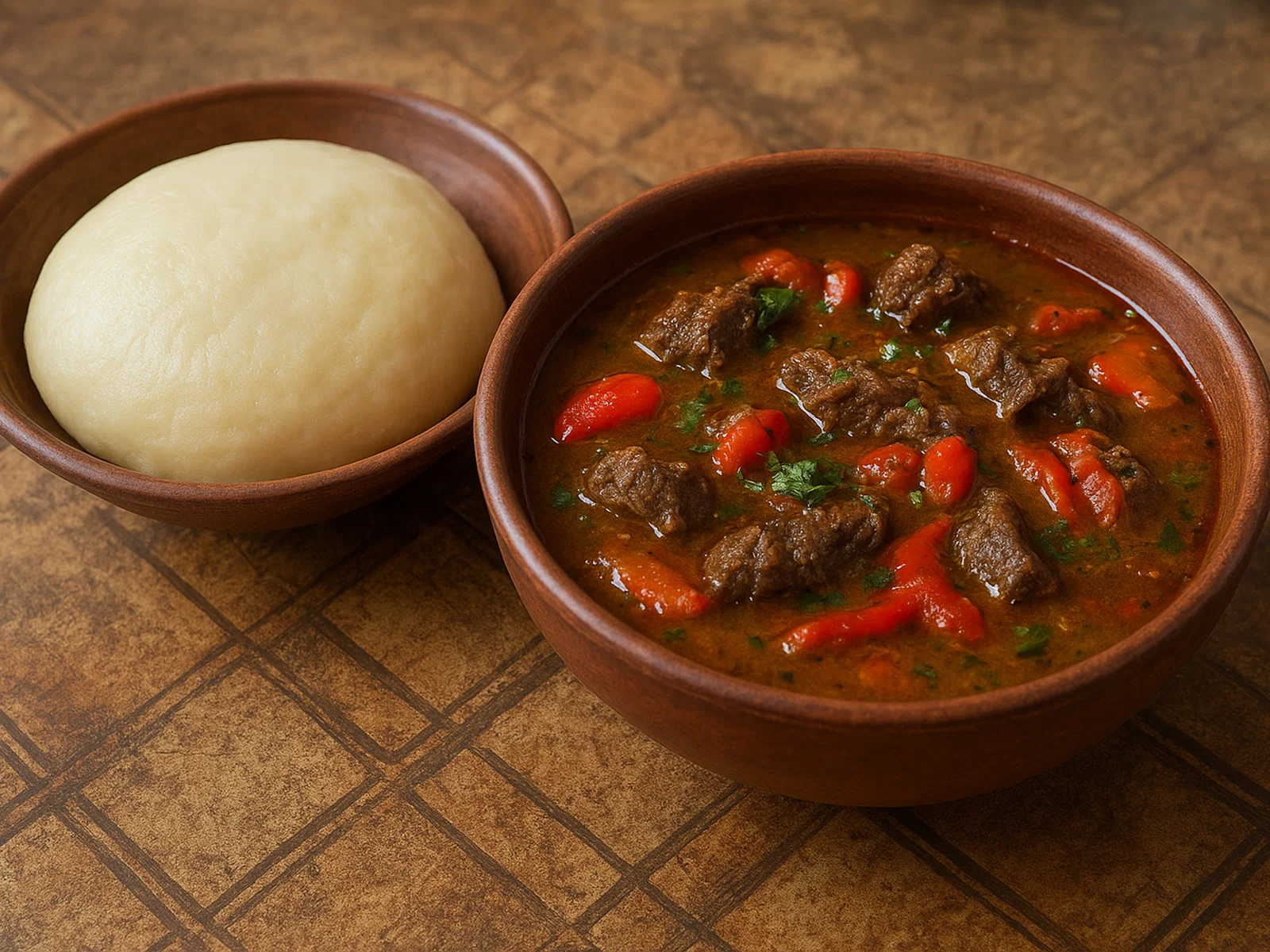 Fufu mit westafrikanischer Pfeffersuppe