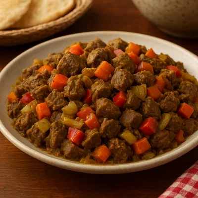 Somalisches Suqaar (gewürztes Rindfleisch mit Gemüse)