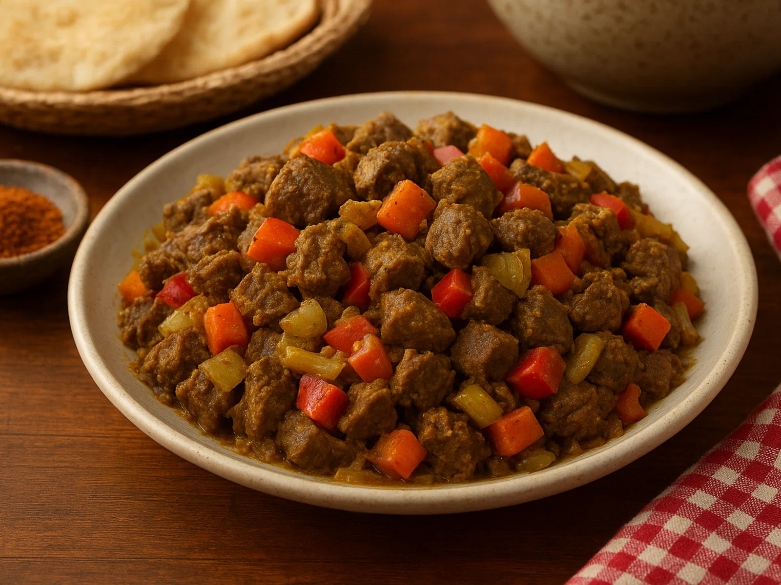 Somalisches Suqaar (gewürztes Rindfleisch mit Gemüse)