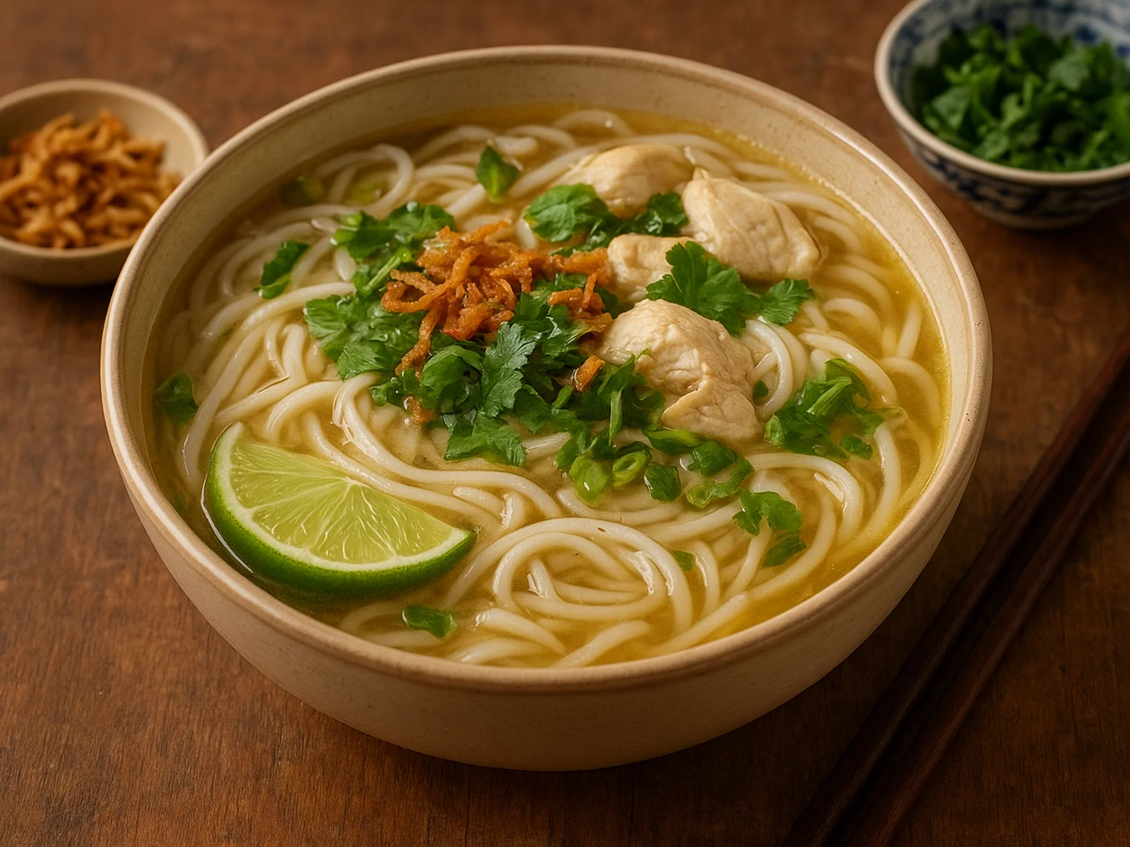 Khao Piak Sen – Laotische Reisnudelsuppe mit Huhn