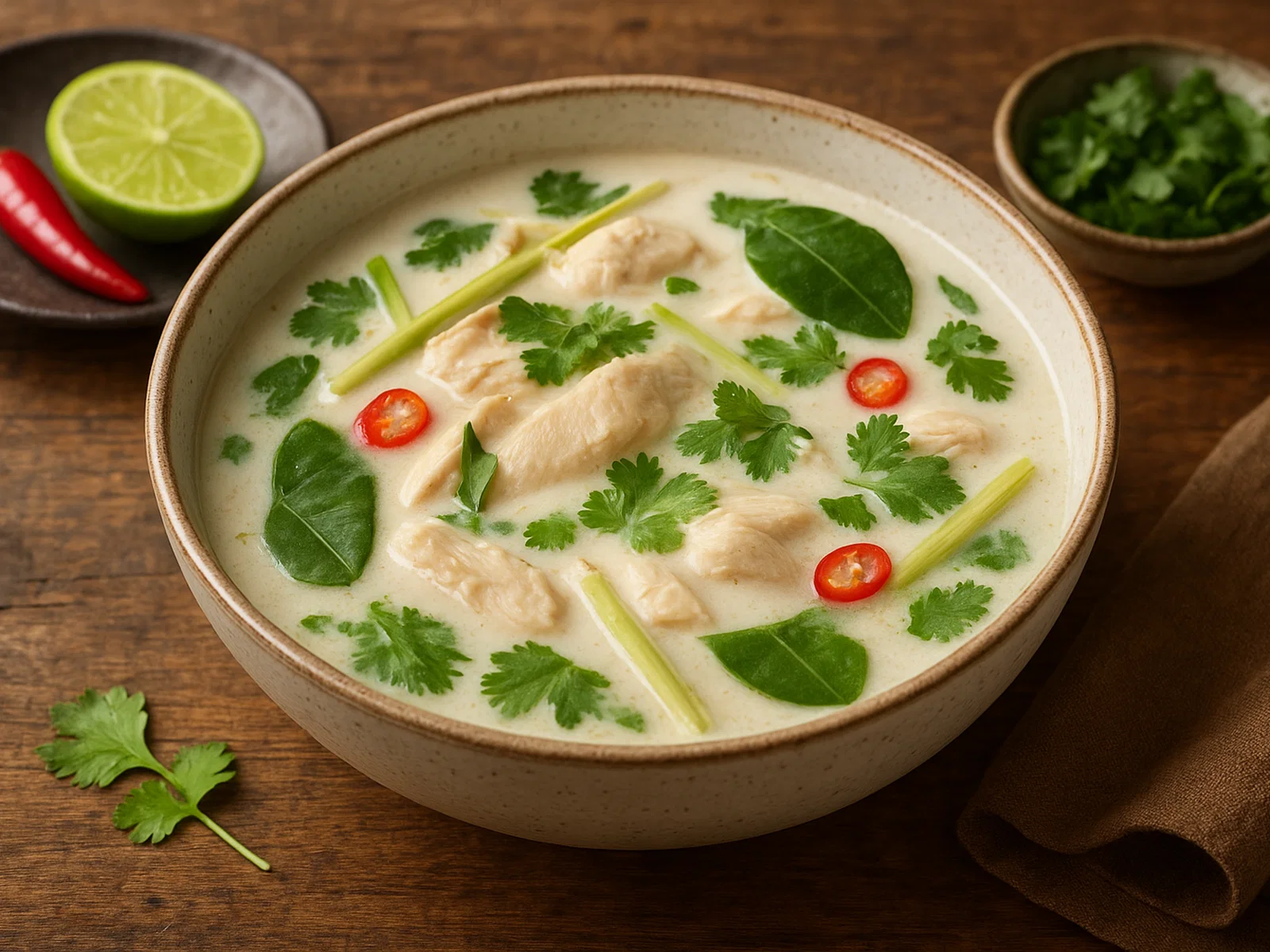 Thai Kokosmilchsuppe mit Huhn (Tom Kha Gai)