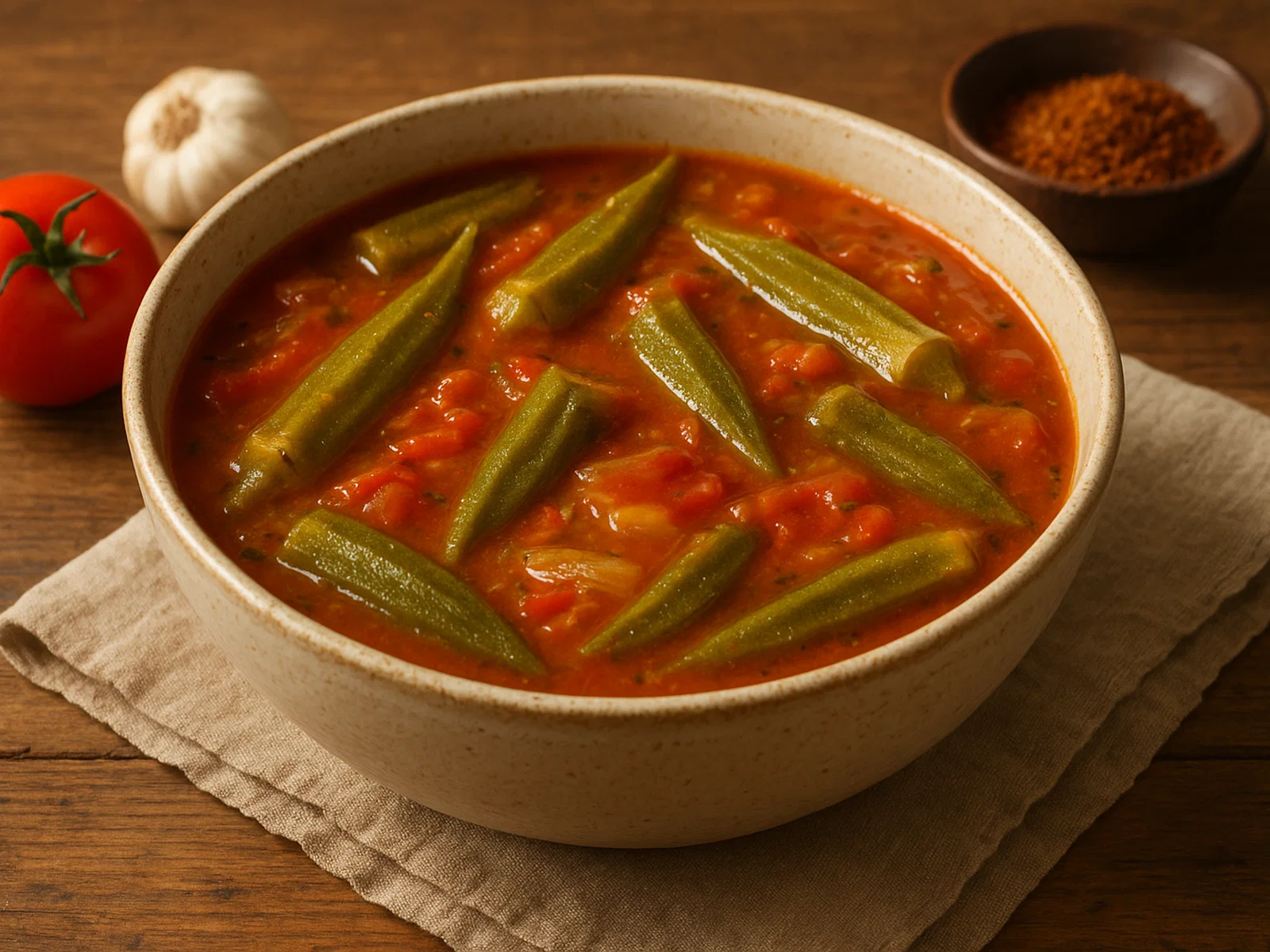 Würzige Okra-Suppe mit Tomaten