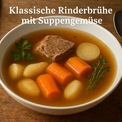 Klassische Rinderbrühe mit Suppengemüse