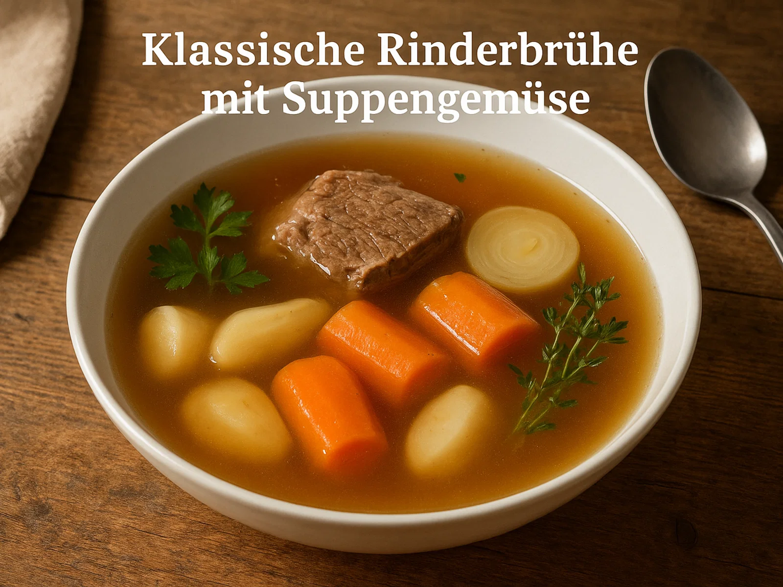 Klassische Rinderbrühe mit Suppengemüse