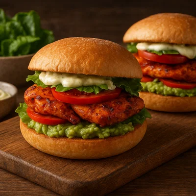 Harissa-Hähnchen-Sandwiches mit Avocado und Knoblauch-Aioli