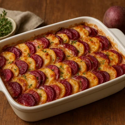 Rote-Bete- und Kartoffelgratin mit Thymian