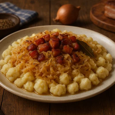 Kapustové halušky (Slowakische Kartoffelklößchen mit Sauerkraut)