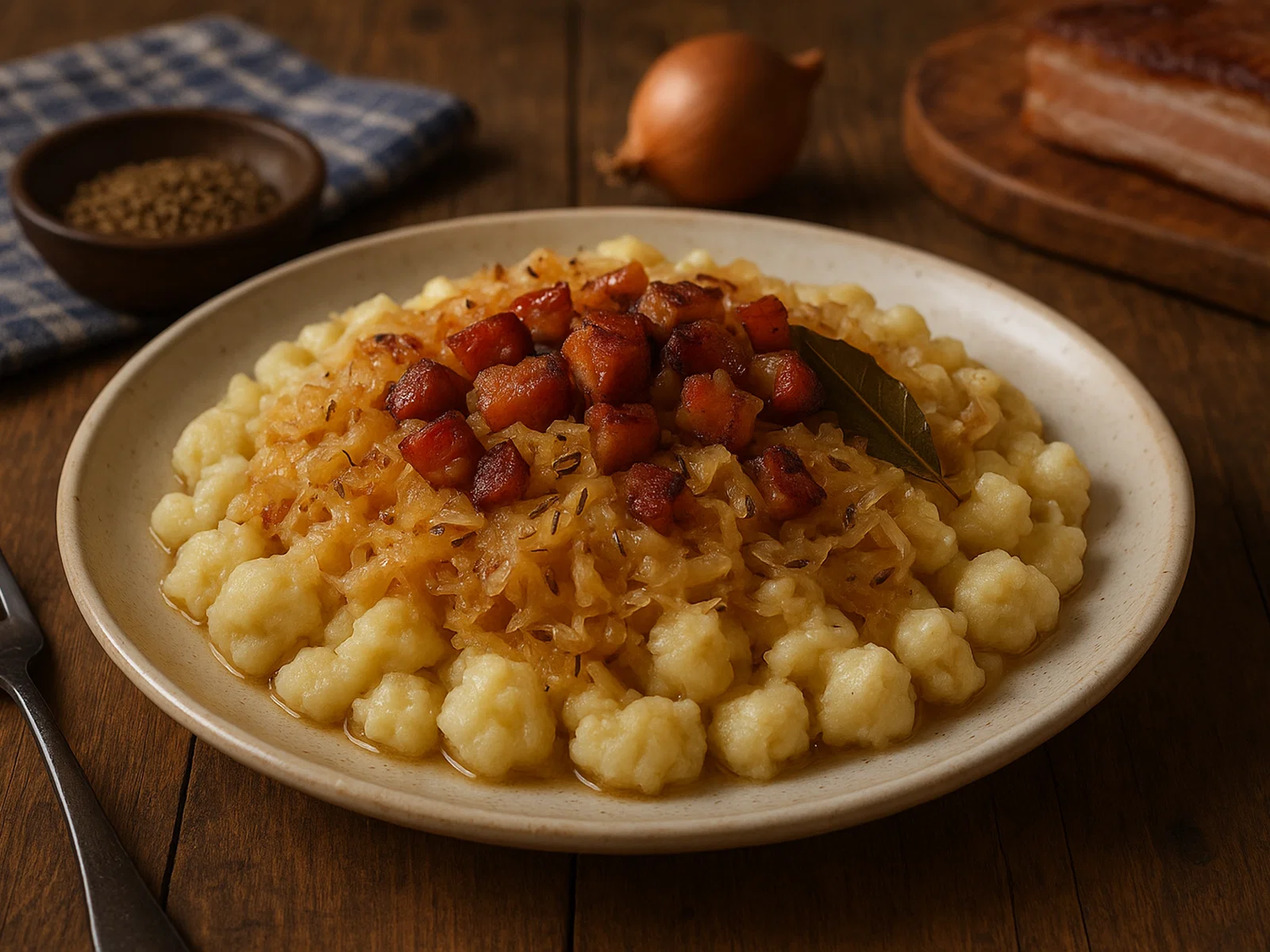 Kapustové halušky (Slowakische Kartoffelklößchen mit Sauerkraut)