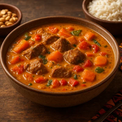 Sere – Afrikanischer Kokos-Erdnuss-Eintopf mit Fleisch und Gemüse