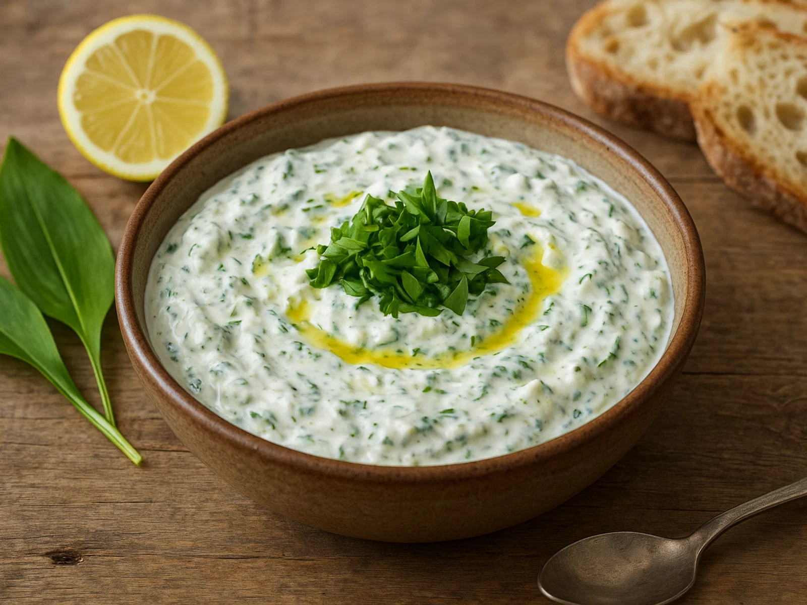 Bärlauch-Dip mit Joghurt und Feta