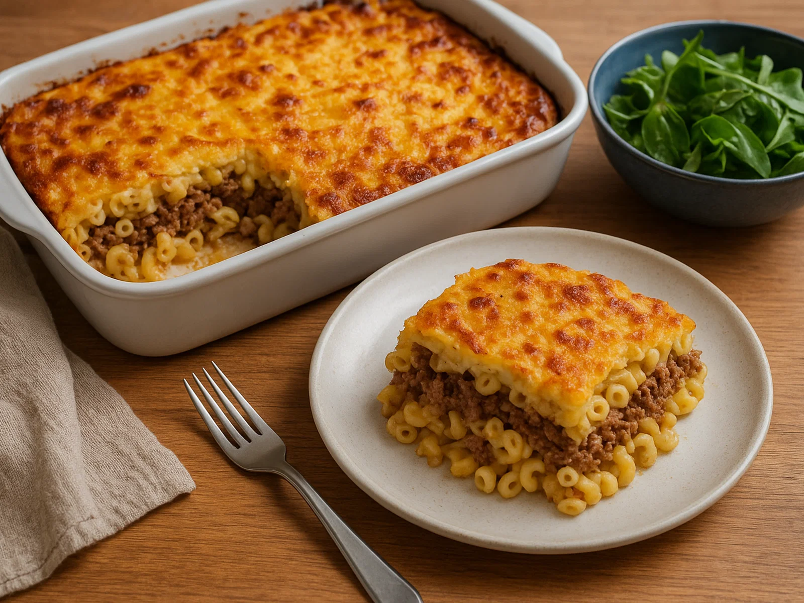 Finnischer Makaronilaatikko (herzhafter Makkaroni-Hackfleisch-Auflauf)