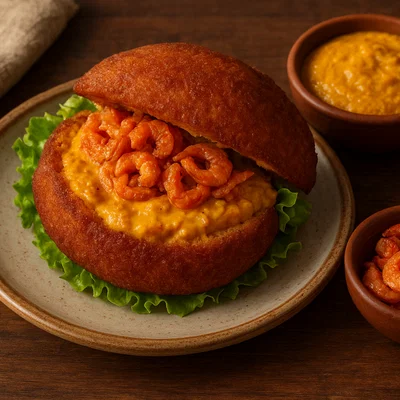 Acarajé mit Vatapá und getrockneten Garnelen