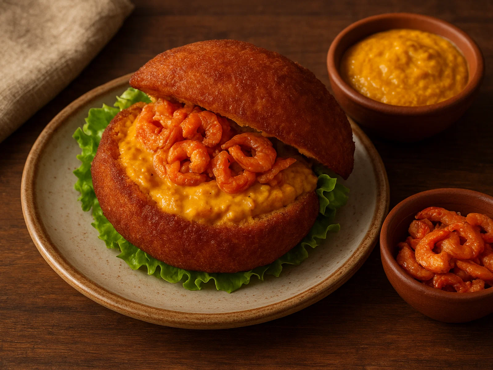 Acarajé mit Vatapá und getrockneten Garnelen