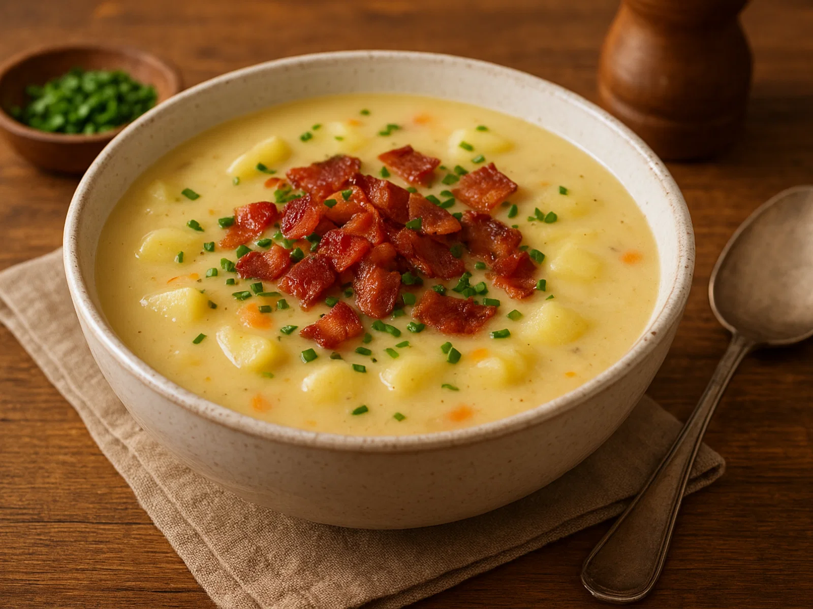 Cremige Kartoffelsuppe mit knusprigem Speck