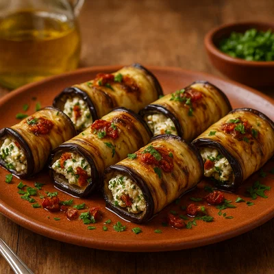 Mediterrane Auberginen-Röllchen mit Feta und Kräutern