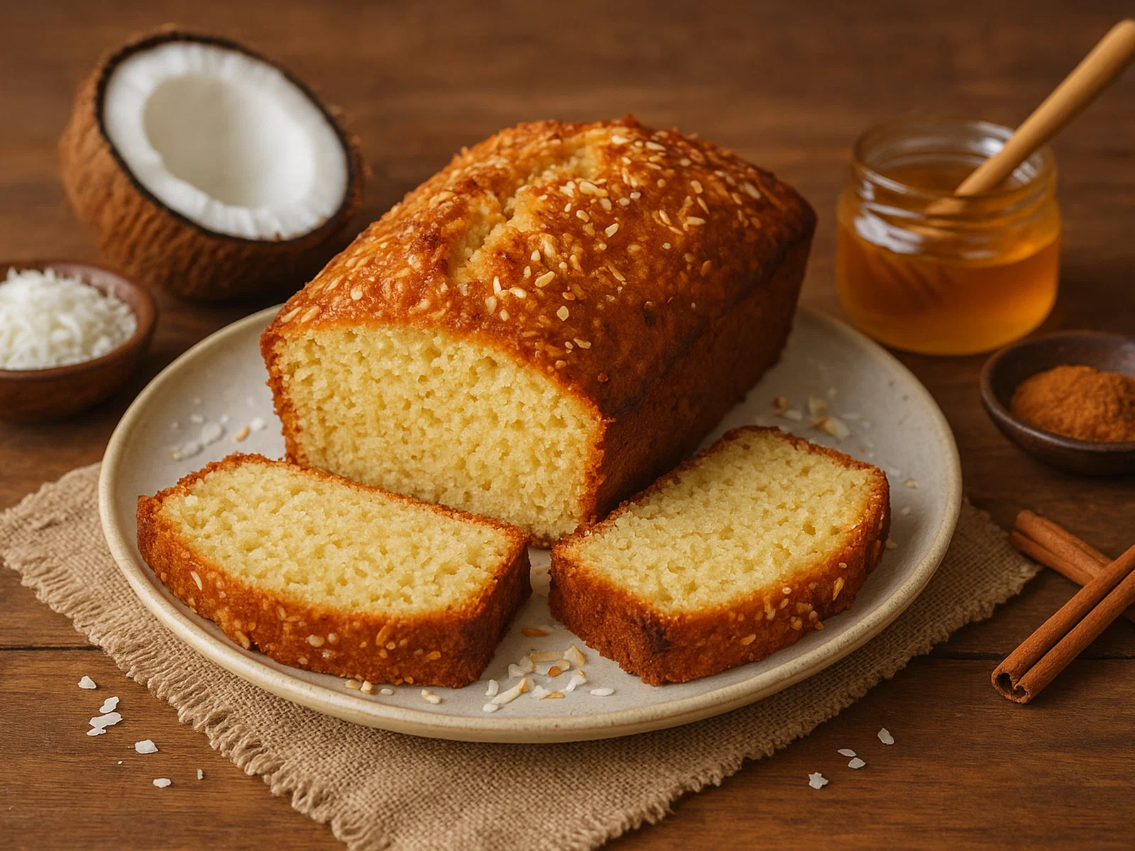 Exotisches Kokosnussbrot mit Honig, Vanille und Zimt