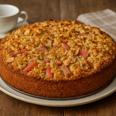 Saftiger Rhabarber-Mandel-Kuchen mit knuspriger Mandelkruste