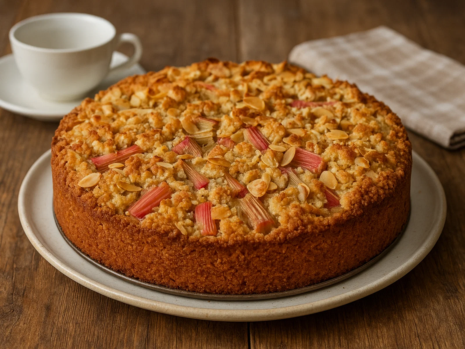 Saftiger Rhabarber-Mandel-Kuchen mit knuspriger Mandelkruste