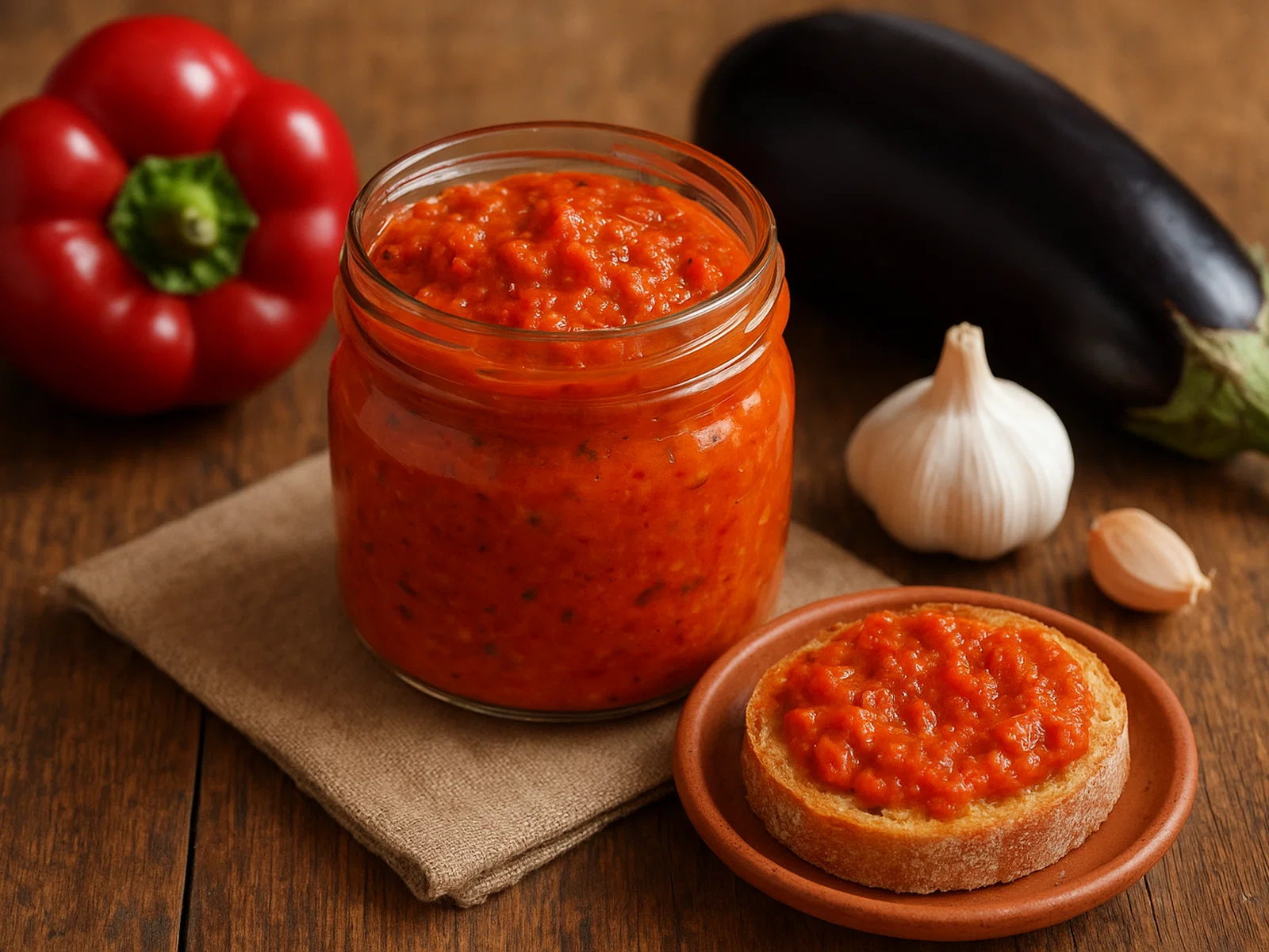 Hausgemachter Ajvar aus gerösteter Paprika und Aubergine
