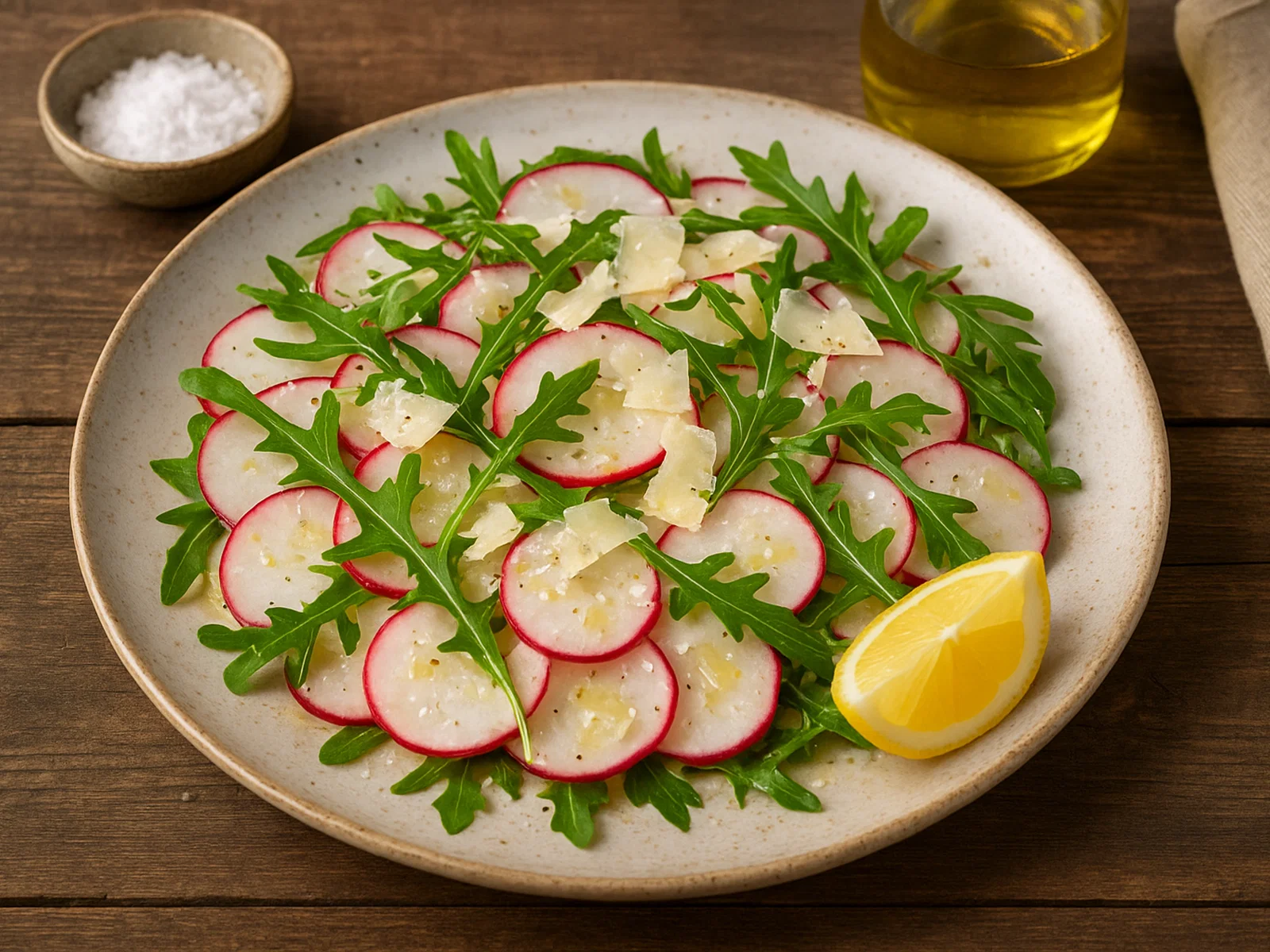 Radieschen-Carpaccio mit Parmesan und Rucola