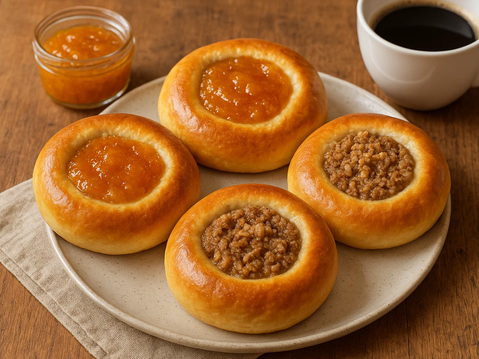 Gefüllte Hefenester mit Marmelade und Nussfüllung
