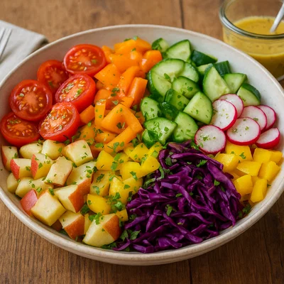 Bunter Regenbogen-Salat mit Honig-Senf-Vinaigrette
